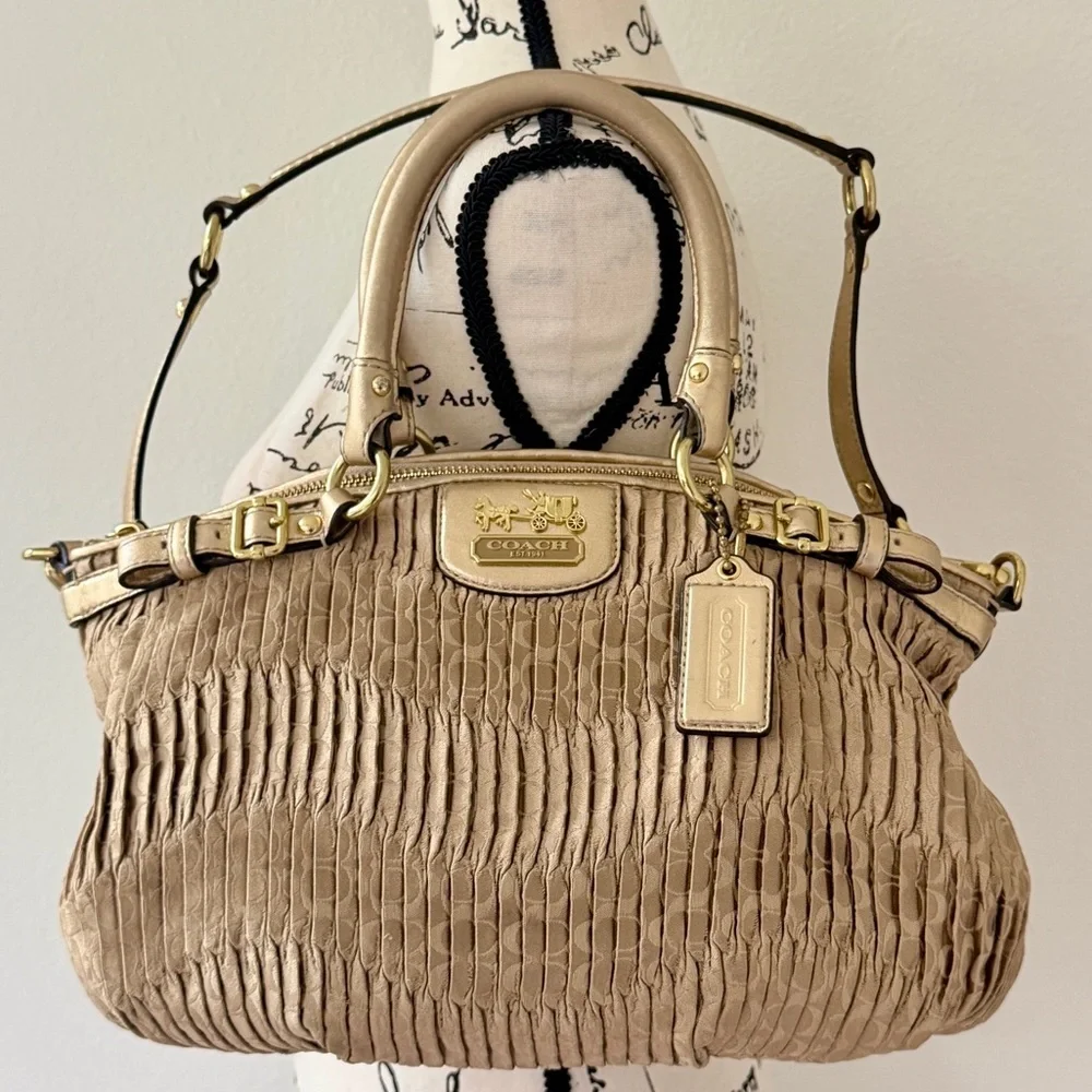 Vtg Coach Madison Gath Sophia Satchel Bag 18885 MetallicGold/Beige Carriage Glam
